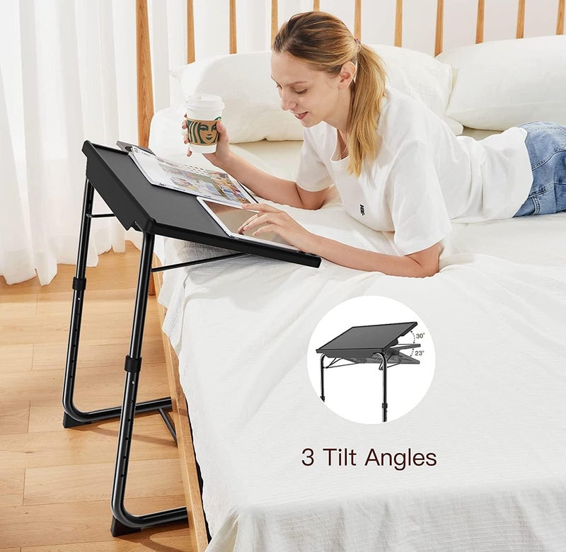 HUANUO Adjustable TV Tray Table - TV Dinner Tray on Bed & Sofa, Comfortable Folding Table with 6 Height & 3 Tilt Angle Adjustments (Black) - Image 4